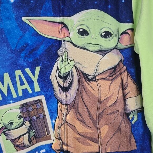 Star Wars Baby Yoda Kids 14/16 Microfleece One Piece Union Suit Pajamas Winter - Picture 3 of 11